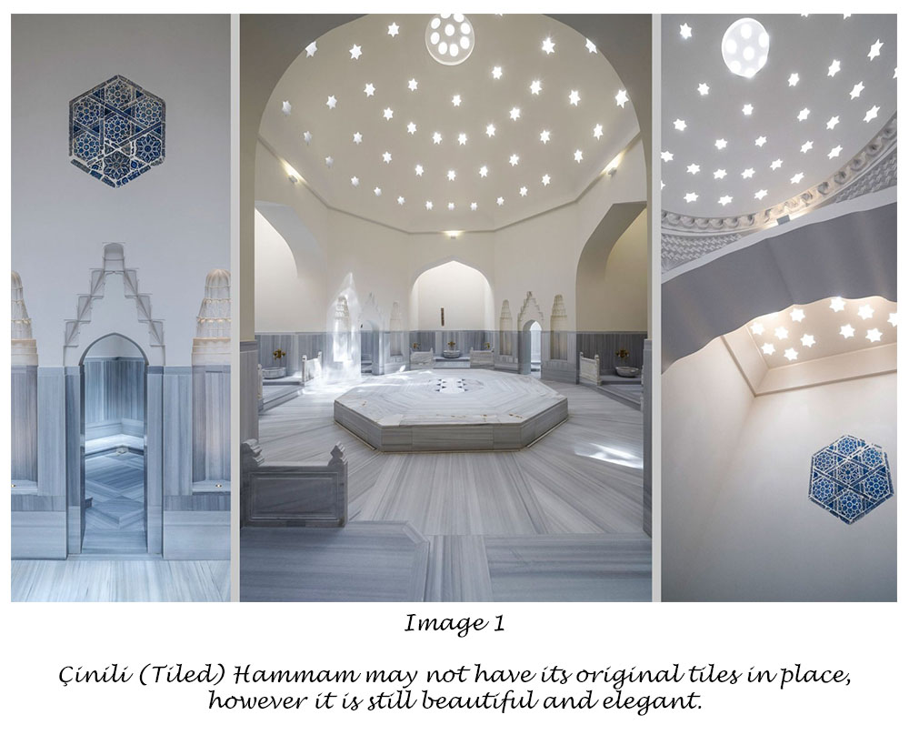 Interior views of Cinili (Tiled) Hammam. An important example of Turkish Bath in the city of Istanbul, Turkiye.